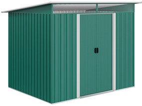 Outsunny Abrigo de Jardim 4,5 m² 260x194x200 cm Abrigo Exterior Metálico com 2 Portas Deslizantes para Armazenamento de Ferramentas Verde | Aosom Portugal
