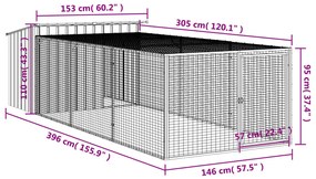 Casota p/ cães c/ parque 153x396x110 cm aço galvaniz. antracite