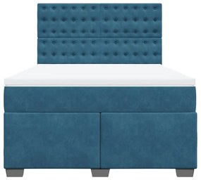 Cama boxspring com colchão 140x190 cm veludo azul