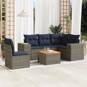 vidaXL 6 pcs conjunto sofás p/ jardim c/ almofadões vime PE cinzento