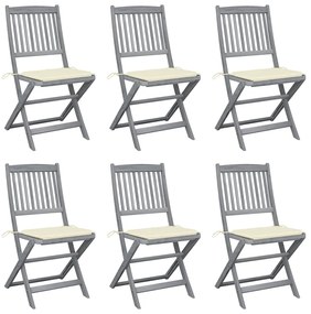 Cadeiras exterior dobráveis c/ almofadões 6 pcs acácia maciça