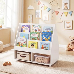 Estante Infantil Móvel, 90 x 45,5 x 87 cm, Quadro de Ardósia Integrado, Branco