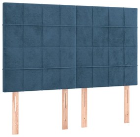 Cama box spring c/ colchão/LED 140x200 cm veludo azul-escuro