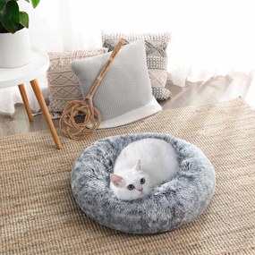 Cama para cães e gatos redonda 50 x 20 cm (Ø x A) com capa macia cinzenta