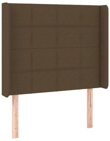 Cabeceira de cama c/ luzes LED tecido 83x16x118/128 cm castanho