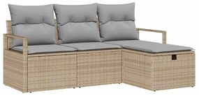 Conjunto de sofá de jardim com 4 peças e almofadas bege em poliratã