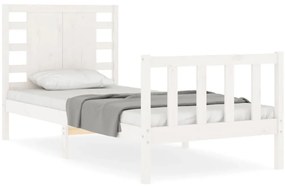 Estrutura cama de solteiro c/ cabeceira madeira maciça branco