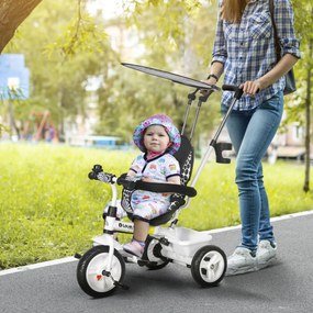 Triciclo para Bebês 2 em 1 Triciclo Evolutivo para Crianças de +12 Meses com Toldo Dobrável e Guiador Telescópico Branco