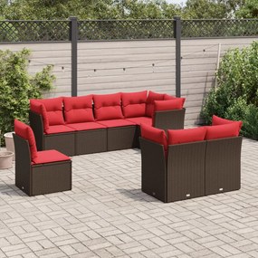 vidaXL 8 pcs conjunto sofás de jardim c/ almofadões vime PE castanho