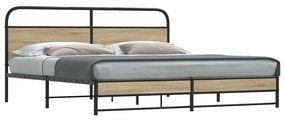 Estrutura de cama sem colchão 200x200cm metal carvalho fumado