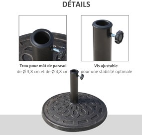 Base de peso para guarda-sol redondo  Ø 49 cm em resina com imitação de ferro fundido e motivo em roseta,, peso líquido 14 kg, cor bronze