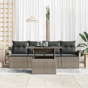 Conjunto de Sofá para Jardim vidaXL 5 Peças com Almofadas Vime Cinzent