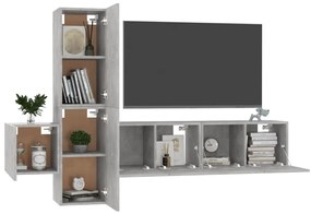 5 pcs conjunto de móveis de TV contraplacado cinzento cimento