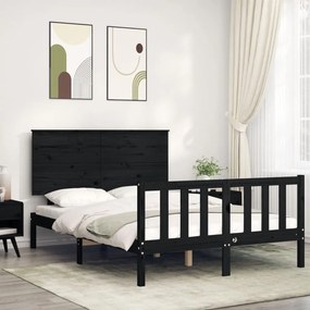 Estrutura de cama de casal com cabeceira madeira maciça preto