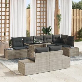 Conjunto de Sofá de Jardim de 9 Peças com Almofadas Cinza Claro em Rat