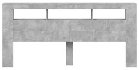 Cabeceira c/ LEDs 220x18,5x103,5 cm cinzento-cimento