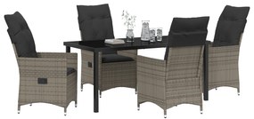 Conjunto de Jantar de Jardim 5 Peças com Almofadas Cinzas de Rattan Si