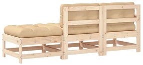 3 pcs conjunto lounge de jardim c/ almofadões madeira maciça