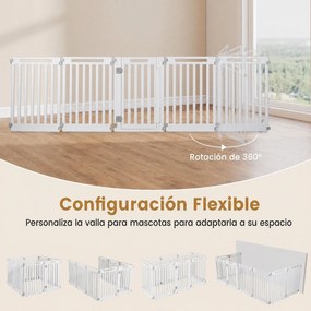 Conjunto de 7 Painéis para Parque para Cães com Porta, 53 x 81 cm, Configuração Flexível, Branco