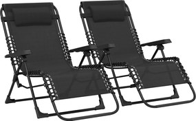 Outsunny Conjunto de 2 Espreguiçadeiras Chaise Longue Dobrável Inclinável com Apoio de Cabeça em Textilene 90x65x112 cm Preto | Aosom Portugal