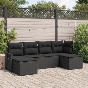 Conjunto de Sofá de Jardim vidaXL 6 Peças com Almofadas Preto Vime PE