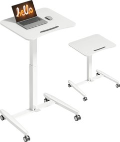 Secretária para trabalhar em pé com altura ajustável  60,5 x 52 x 75-114 cm, tampo inclinável, Rodas e estrutura em aço branco