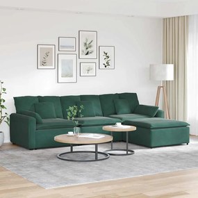 vidaXL Sofá modular com pufes e almofadas verde-escuro