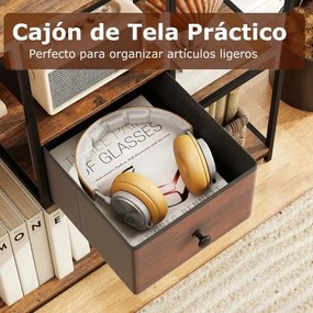 Mesa Consola 100 cm com Gaveta de Armazenamento e Estante de 4 Níveis Estilo Industrial para Sala e Corredor Castanho rústico e preto