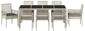 Conjunto de Jantar para Jardim 9 pcs Cinzento-claro