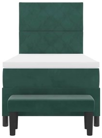 Cama Box com Colchão e Banco Verde Escuro 100x200 cm Veludo