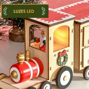 HOMCOM Calendário de Advento de Natal com Luz LED e 24 Gavetas Decoração de Natal Modelo Trem para Escritório Mesa Lareira 40x8x11cm Madeira