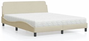 Cama com colchão 160x200 cm tecido cor creme