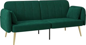 Sofá-cama de 2 lugares, 180 x 74 x 79,5 cm em tecido de veludo com encosto ajustável, verde escuro