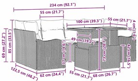 Conjunto de Sofá de Jardim 7 Peças com Almofadas Bege em Rattan Sintét