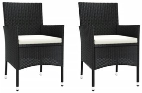3 pcs conjunto bistrô de jardim c/ almofadões vime PE preto