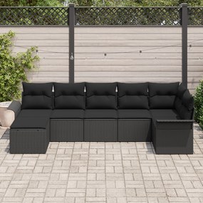 Conjunto de Sofá de Jardim vidaXL 7 Peças com Almofadas Preto Rattan P