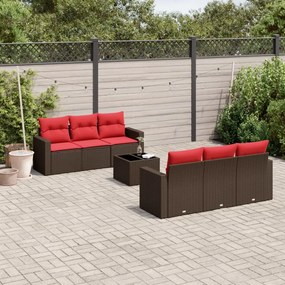vidaXL 7 pcs conjunto de sofás jardim c/ almofadões vime PE castanho