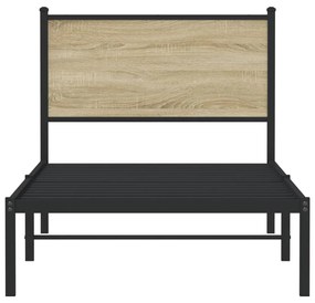 Estrutura de cama com cabeceira 75x190 cm metal carvalho sonoma