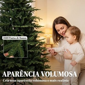 Árvore de Natal artificial 210 cm com 2080 Ramos Realistas Design Amplo e Ramos Articulados Verde