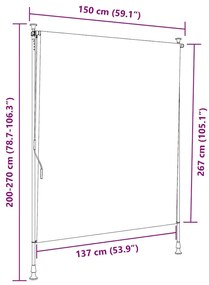 Estore de rolo para exterior 150x270cm tecido/aço azul e branco