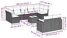 10 pcs conj. sofás jardim com almofadões vime PE castanho