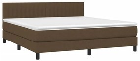 Cama box spring c/ colchão/LED 160x200cm tecido castanho-escuro