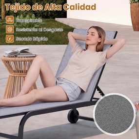 Espreguiçadeira de jardim com rodas 190-164 x 69 x 36-101 cm, encosto ajustável em 6 posições, Estrutura metálica, capacidade de 150 kg, para pátio, t