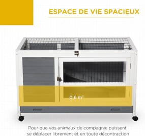 Coelheira de madeira para coelhos 102 C x 60 L x 63,5 A cm, modelo «villa», com tabuleiro deslizante, porta com fechadura e tampa que se abre, na cor