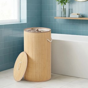 Cesto da roupa suja com tampa, 90 L, cesto de bambu natural
