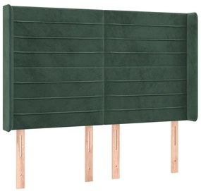 Cama box spring c/ colchão/LED 140x190 cm veludo verde-escuro