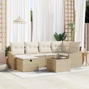 Conjunto de Sofá de Jardim com 7 Peças com Almofadas Bege Polivime