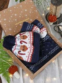 Agora -15% | Conjunto de Natal "Rena", gorro + gola snood + luvas, para bebé menino marinho