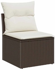 Conjunto de Sofás para Jardim com Almofadas Castanho Rattan Poliéster
