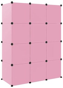 Armário de arrumação infantil com 12 cubos PP rosa
